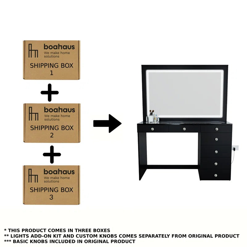 Vaniure Large Lighted Vanity Desk, 7 Drawers, Large Standing Mirror with LED Lights for Bedroom
