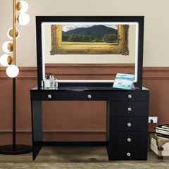 Vaniure Large Lighted Vanity Desk, 7 Drawers, Large Standing Mirror with LED Lights for Bedroom