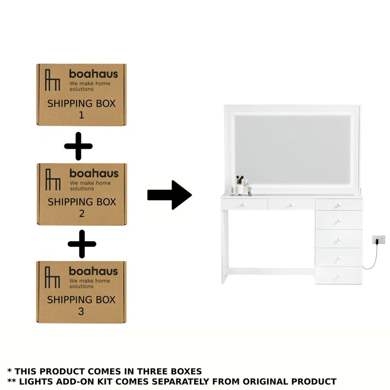 Vaniure Large Lighted Vanity Desk, 7 Drawers, Large Standing Mirror with LED Lights for Bedroom