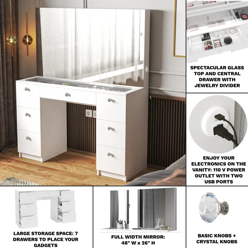 Shortinen Venus Large Modern Makeup Vanity with Wide Mirror