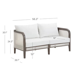 Outdoor Loveseat, Rattan Patio Sofa With Solid Wood Frame