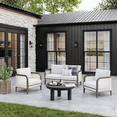 Outdoor Loveseat, Rattan Patio Sofa With Solid Wood Frame
