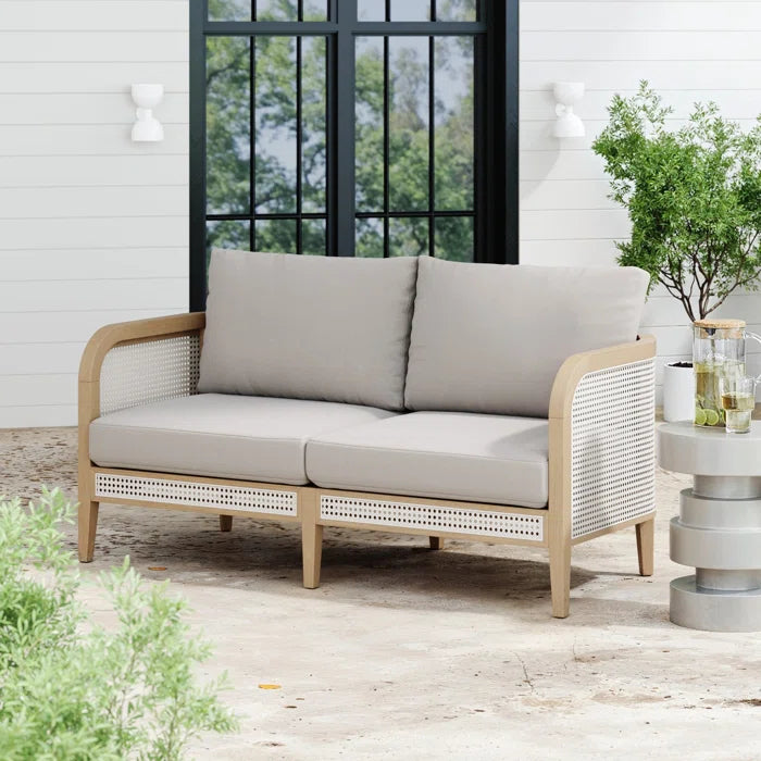 Outdoor Loveseat, Rattan Patio Sofa With Solid Wood Frame