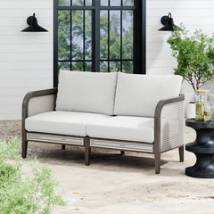 Outdoor Loveseat, Rattan Patio Sofa With Solid Wood Frame
