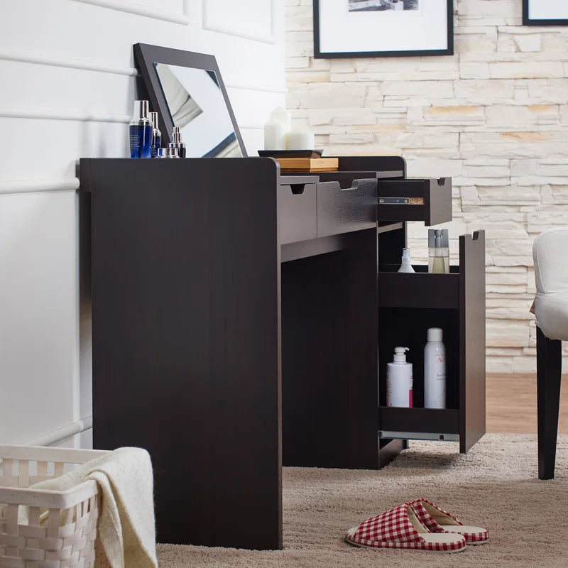 Uesper Black Vanity Dressing Table With Mirror And Stool  - Wooden Bazar