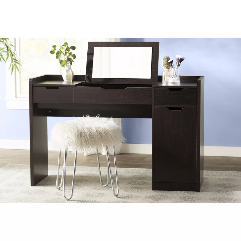 Uesper Black Vanity Dressing Table With Mirror And Stool  - Wooden Bazar