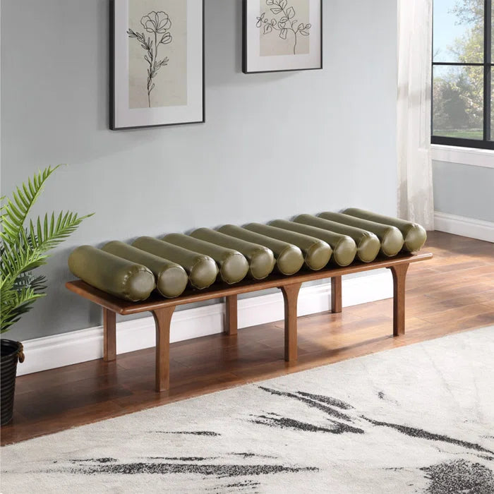 Qaltun Vegan Leather Upholstered Bench - Wooden Bazar