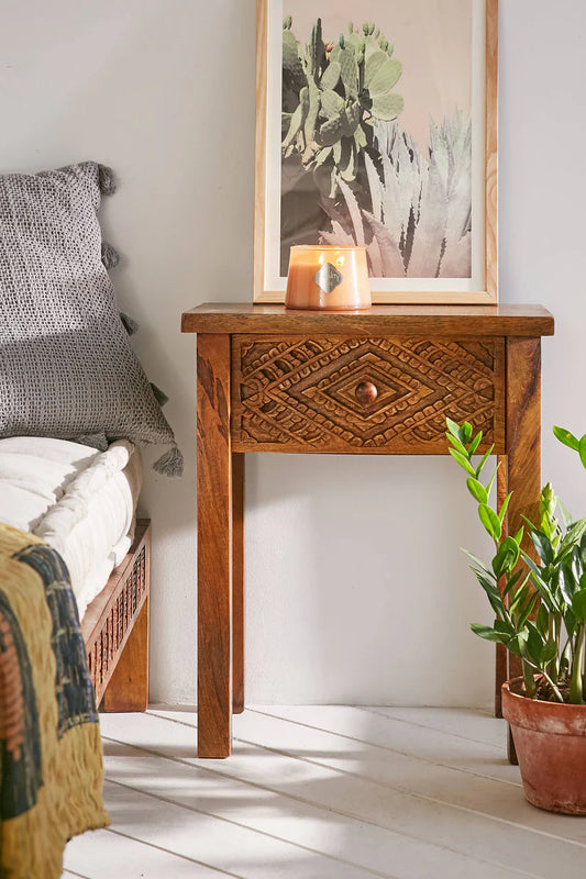 Hiana Solid Wood Bedside Table - Wooden bazar