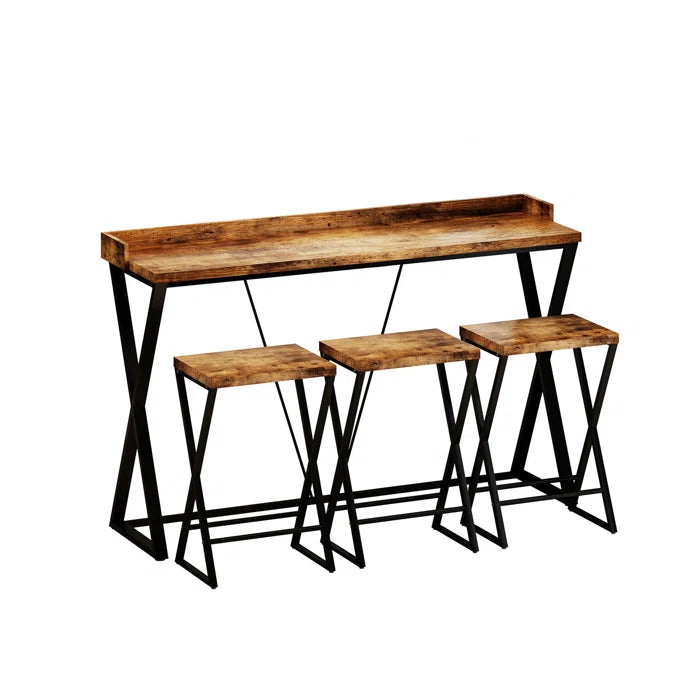 Geesey 58.3" Console Table and Stool Set, Bar Table With Stools Breakfast Bars Height Dining Table  - Wooden Bazar