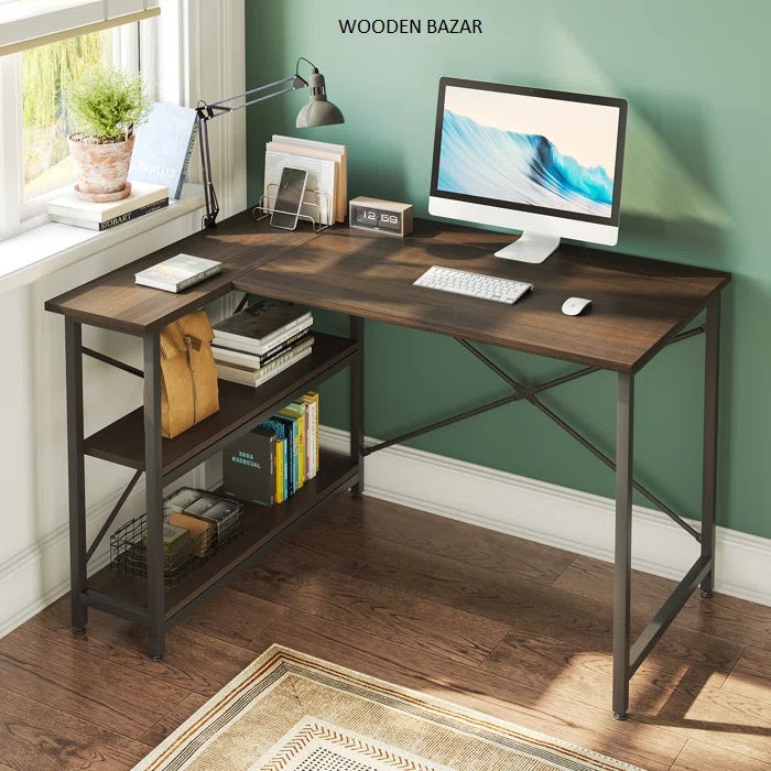 Walbrook Reversible L-Shape Computer Desks, 47'' or 55'' Work Desk with Adjustable Shelves Table - Wooden