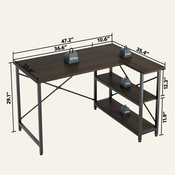 Walbrook Reversible L-Shape Computer Desks, 47'' or 55'' Work Desk with Adjustable Shelves Table - Wooden