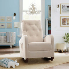 XAFTER Beige Tufted Rocking Chair with Elegant Design for Living Room or Nursery