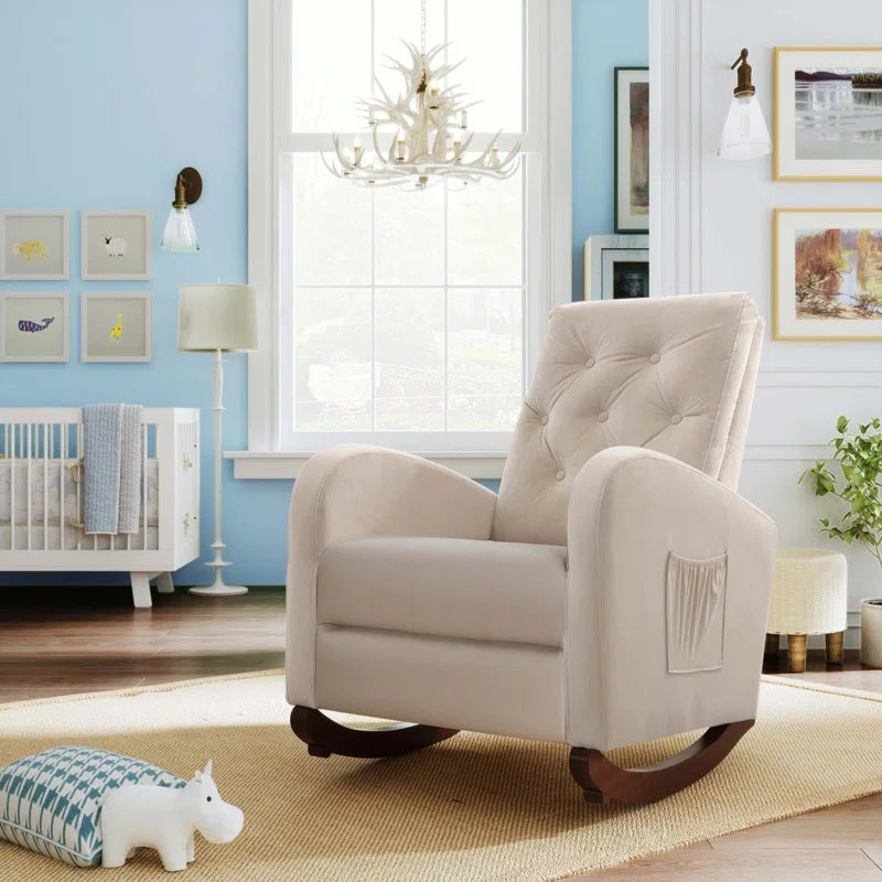 XAFTER Beige Tufted Rocking Chair with Elegant Design for Living Room or Nursery