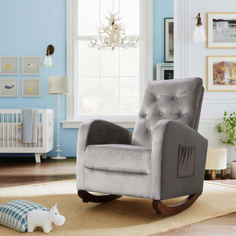 XAFTER Beige Tufted Rocking Chair with Elegant Design for Living Room or Nursery