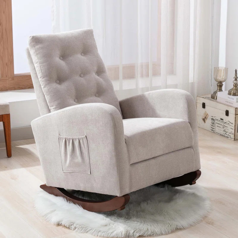 XAFTER Beige Tufted Rocking Chair with Elegant Design for Living Room or Nursery