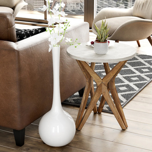 Samir Pedestal Farmhouse End Table, Distressed Top with Base for Modern Farmhouse