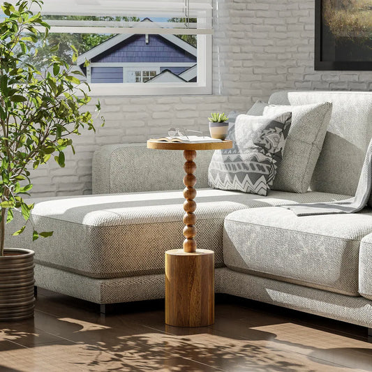 Woodpick Pedestal End table Modern Drink Table with Base Round Martini Table for Small Space Living Room