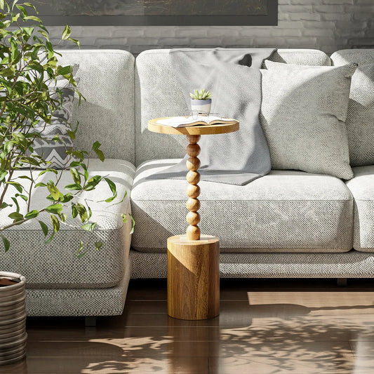 Woodpick Pedestal End table Modern Drink Table with Base Round Martini Table for Small Space Living Room