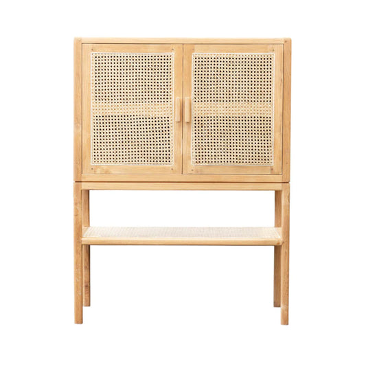 Green Solid Wood Stylish Cabinet with Rattan Cane Door - Wooden Bazar