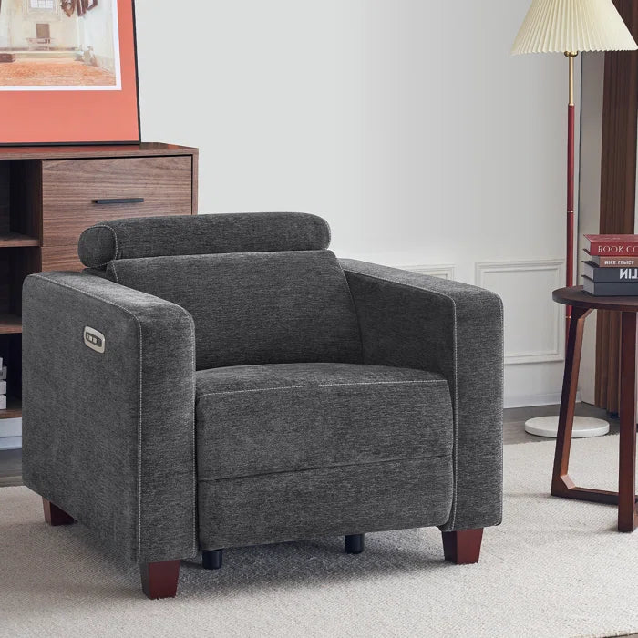 High Leg Recliner with Adjustable Headrest, Fabric Upholstered, Wall-hugger Power Recliner