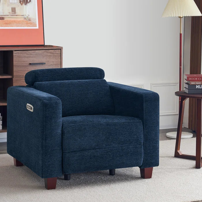 High Leg Recliner with Adjustable Headrest, Fabric Upholstered, Wall-hugger Power Recliner