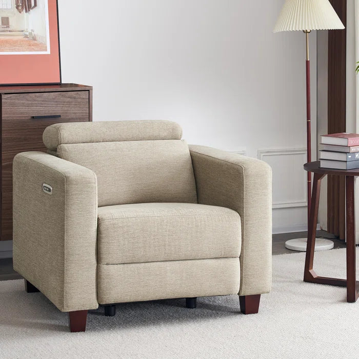 High Leg Recliner with Adjustable Headrest, Fabric Upholstered, Wall-hugger Power Recliner