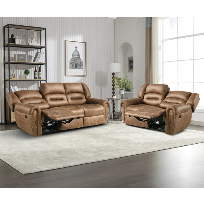 Caedine 2 - Piece Classic and Overstuffed Soft Vegan Leather Power Reclining Living Room Luxury Sofa Set