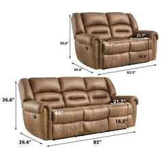 Caedine 2 - Piece Classic and Overstuffed Soft Vegan Leather Power Reclining Living Room Luxury Sofa Set