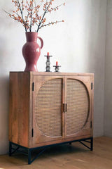 Hinaa Cane Two-Door Cabinet - Wooden bazar
