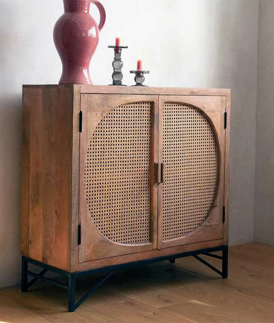 Hinaa Cane Two-Door Cabinet - Wooden bazar