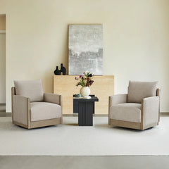 Supik Upholstered Swivel Accent Barrel Chair with Wood Frame
