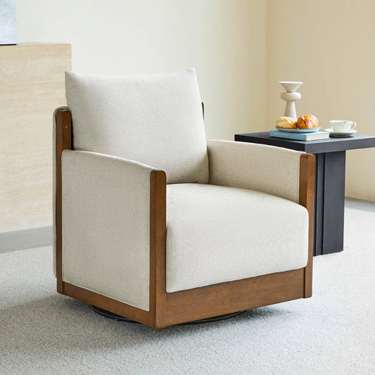 Supik Upholstered Swivel Accent Barrel Chair with Wood Frame