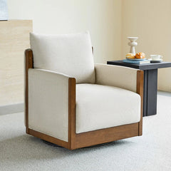 Supik Upholstered Swivel Accent Barrel Chair with Wood Frame