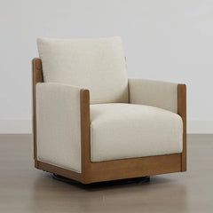 Supik Upholstered Swivel Accent Barrel Chair with Wood Frame