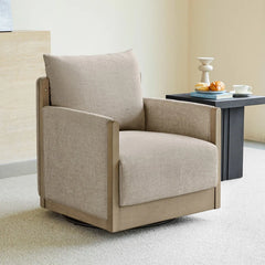 Supik Upholstered Swivel Accent Barrel Chair with Wood Frame