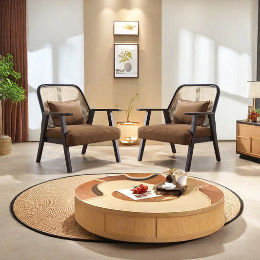 Genuine Rattan Woven Sofa – Handcrafted Octagonal Pattern (Set of 2)