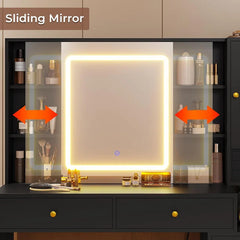 Martin Modern Vanity Desk with LED Mirror Ample Storage Shelves Glass Cabinet and Drawers