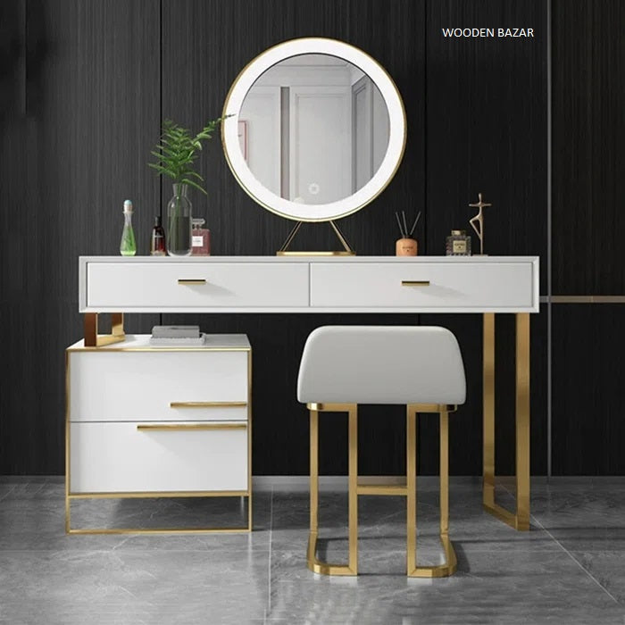 Carson-Gray Vanity Table with Stool and Mirror - Wooden Bazar