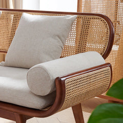 Natural Rattan & Wood Sofa – Modern 3-Seater with Artistic Craftsmanship