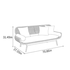 Natural Rattan & Wood Sofa – Modern 3-Seater with Artistic Craftsmanship