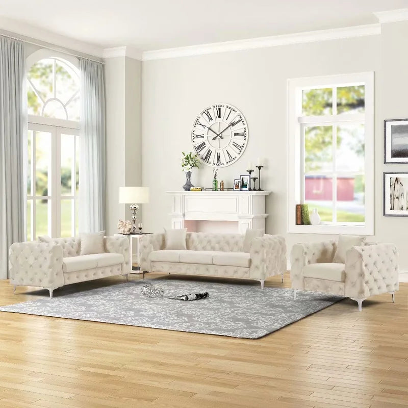 Castanoz 3 - Piece Velvet Living Room Set Luxury Sofa Set