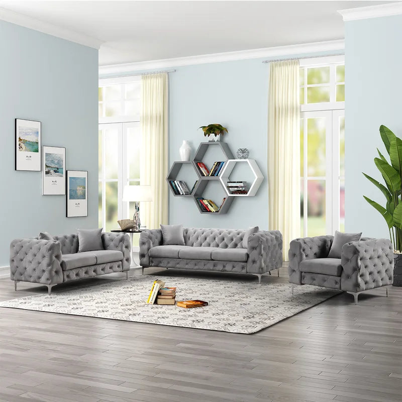 Castanoz 3 - Piece Velvet Living Room Set Luxury Sofa Set