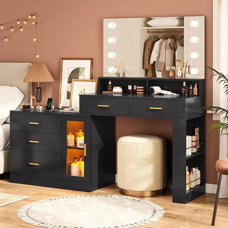 Larturn Vanity Makeup Vanity Table with 3 Drawers LED Dresser