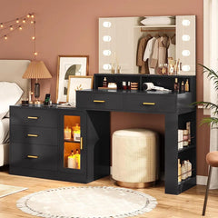 Larturn Vanity Makeup Vanity Table with 3 Drawers LED Dresser