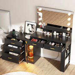 Larturn Vanity Makeup Vanity Table with 3 Drawers LED Dresser