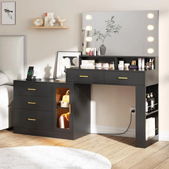 Larturn Vanity Makeup Vanity Table with 3 Drawers LED Dresser