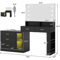Larturn Vanity Makeup Vanity Table with 3 Drawers LED Dresser