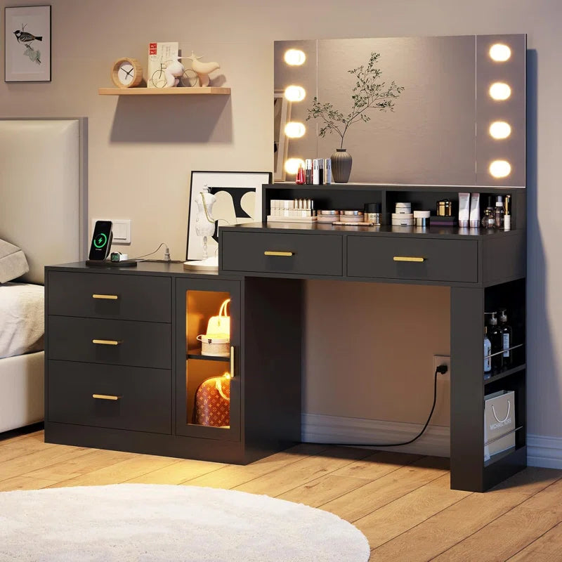 Lepard Vanity Makeup Vanity Table with 3 Drawers LED Dresser