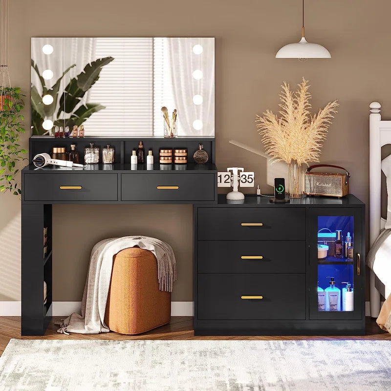 Larturn Vanity Makeup Vanity Table with 3 Drawers LED Dresser