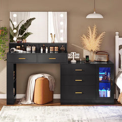 Larturn Vanity Makeup Vanity Table with 3 Drawers LED Dresser